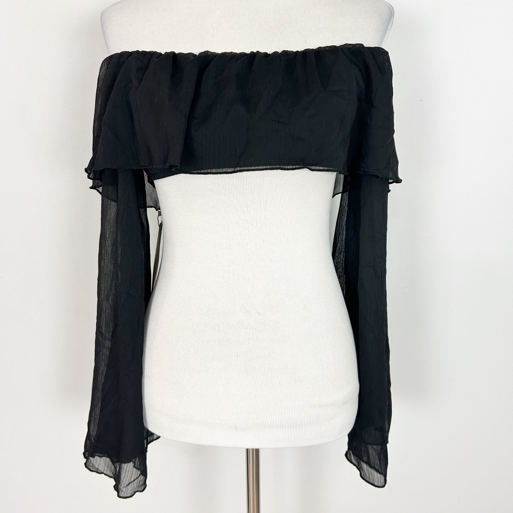 NEW Missguided Crop Top Black Off Shoulder Whimsigoth Witchy Size XS Women's